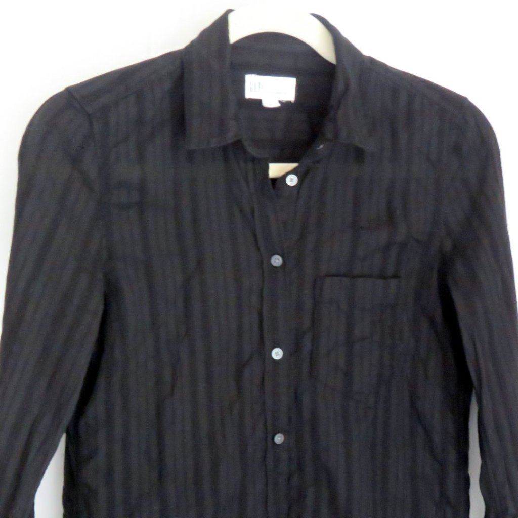 Gap Black Size Xs Crinkle Fitted Boyfriend 100% Cotton Button Up Shirt Blouse Xs